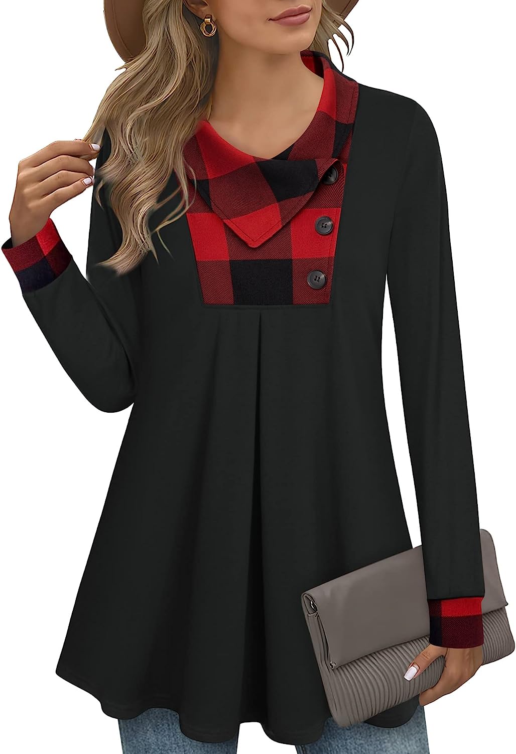 230816040551281_1 Timeson Women's Long Sleeve Button Lapel Pullover Tunic Swing Sweatshirt - Image 1